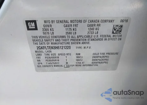 2017 GMC Terrain Sle-2 z USA, uszkodzony, nr VIN 2GKFLTEK8H6121220